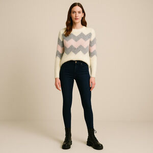 Dreamers Chevron Color Block Tinsel Soft Pullover Lounging Sweater S/M